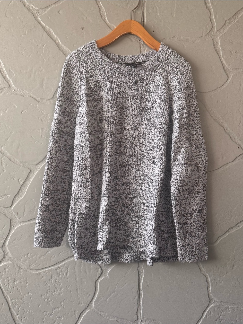 Eileen Fisher Organic Cotton Marled Knit Sweater Gray White XS